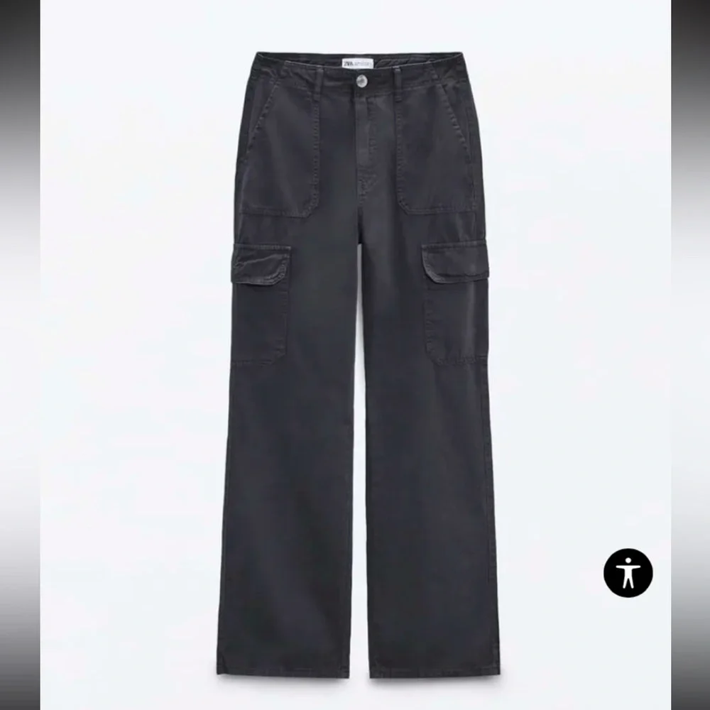 Zara Women's Cargo Straight‎ Leg Pants in Ink Blue